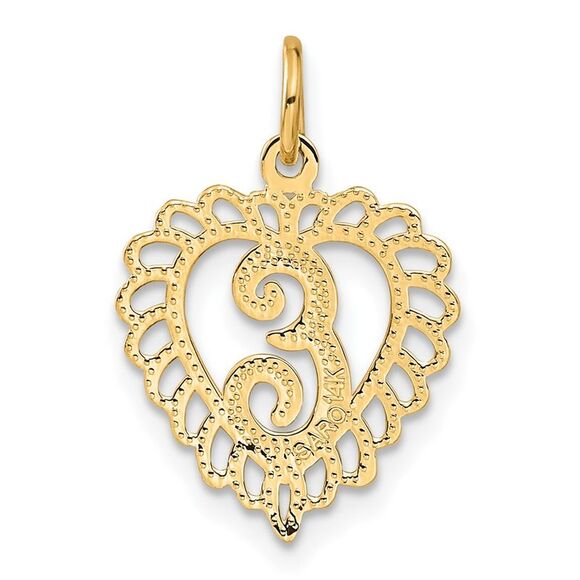 14k Yellow Gold, Grace Collection, Satin Heart Initial E Pendant, 15mm - Picture 3 of 5